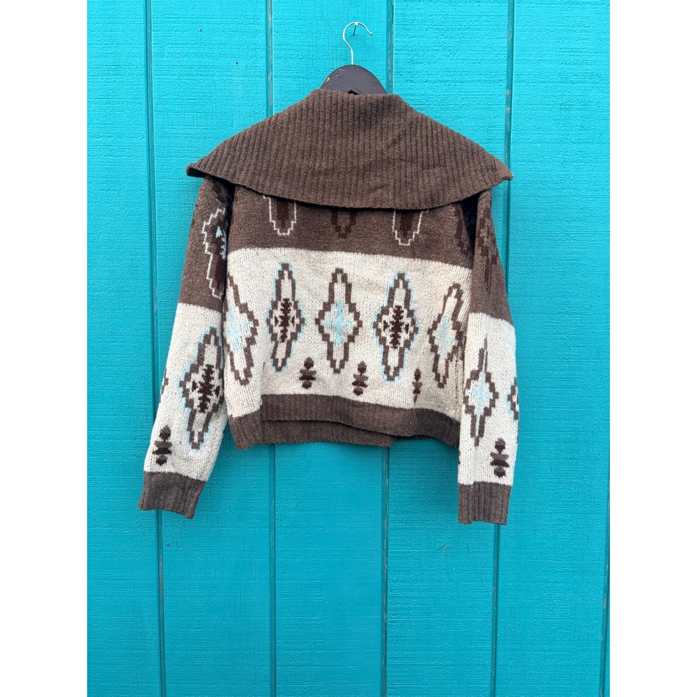 Cosby Style South Western Saddleback Quarter Zip Sweater Cowichan Style Brown S - Picture 4 of 4